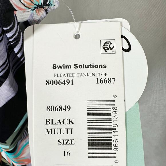 Swim Solutions Bring Me Flowers Pleated Front Tankini Swim Top Size 16 - Picture 3 of 8